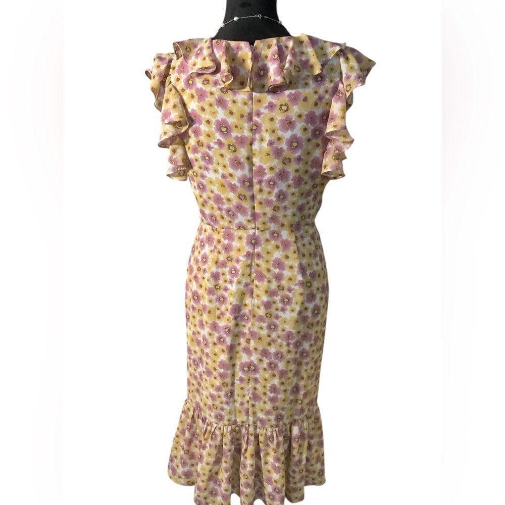 WAYF Daphne pink and yellow floral print midi ruffle dress. MED. COTTAGECORE - Picture 9 of 16
